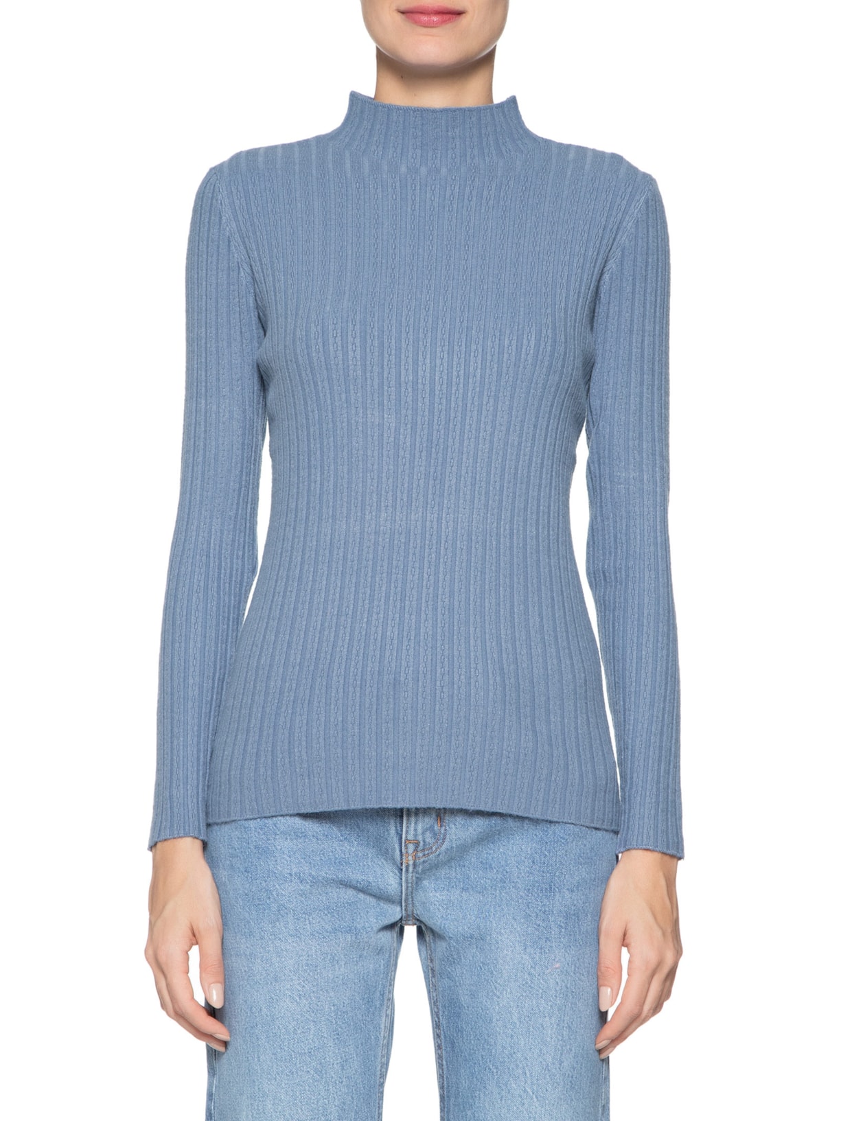 Blusa Feminina Tricot Gola Média Texturizada Azul  Basiq