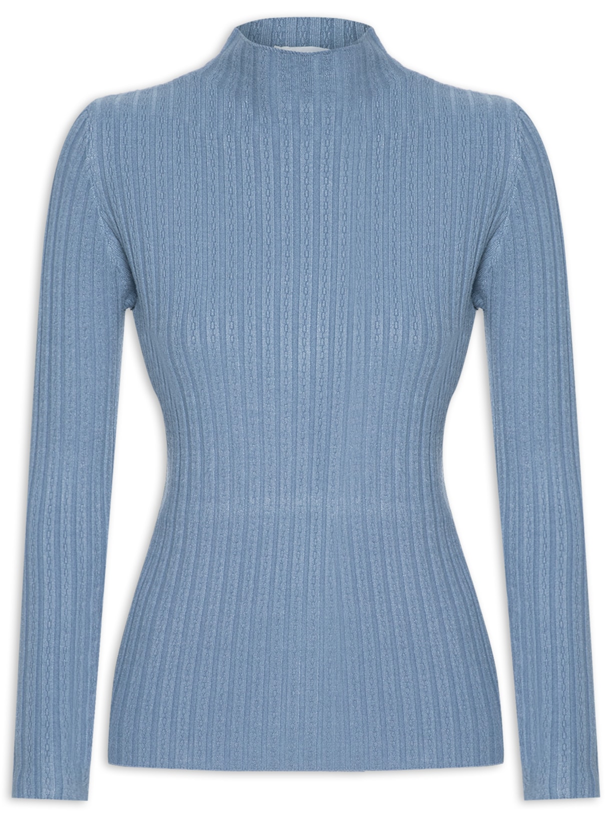 Blusa Feminina Tricot Gola Média Texturizada - Azul