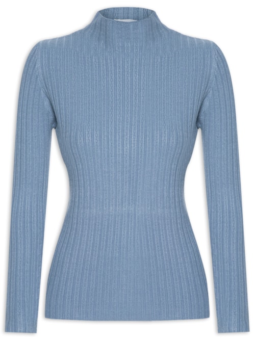 Blusa Feminina Tricot Gola Média Texturizada - Azul