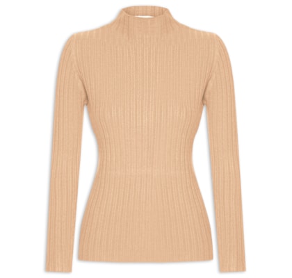 Blusa Feminina Tricot Gola Média Texturizada - Marrom 