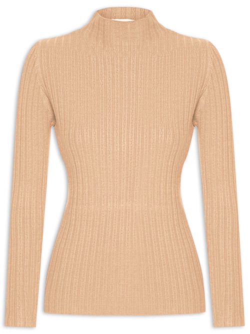 Blusa Feminina Tricot Gola Média Texturizada - Marrom