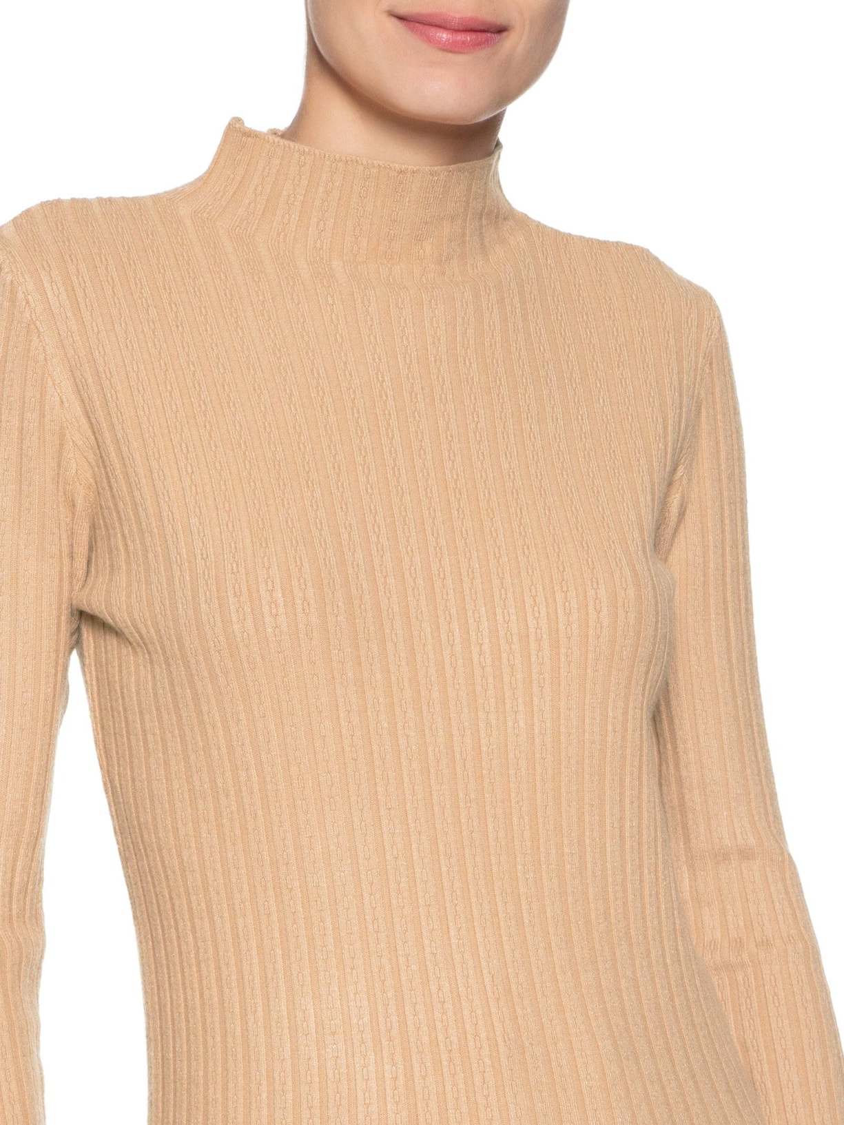 Blusa Feminina Tricot Gola Média Texturizada Marrom  Basiq