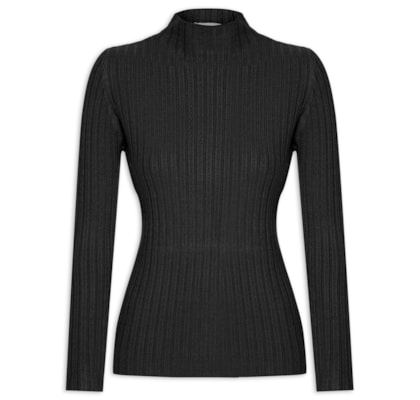 Blusa Feminina Tricot Gola Média Texturizada - Preto 