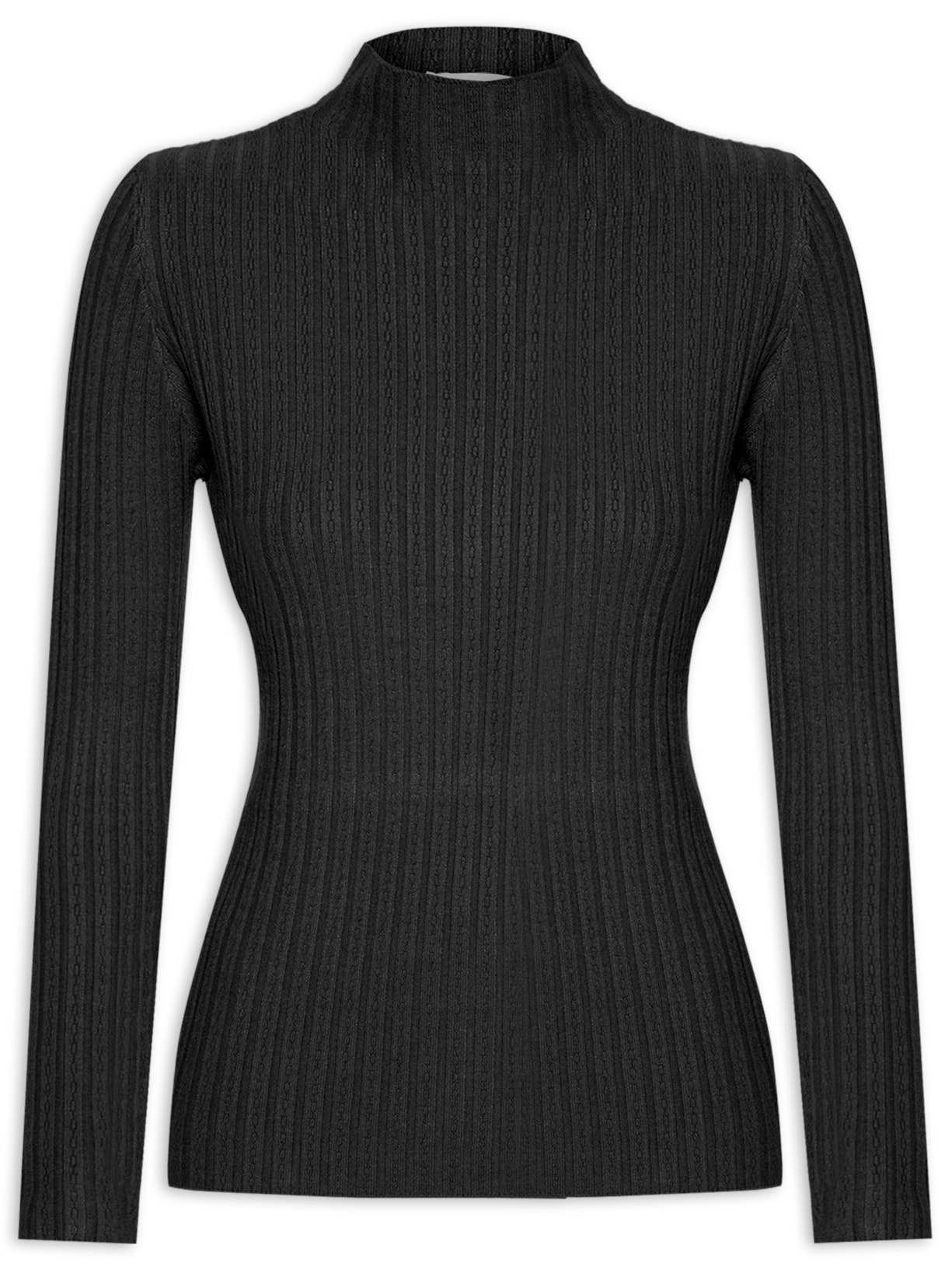Blusa Feminina Tricot Gola Média Texturizada - Preto