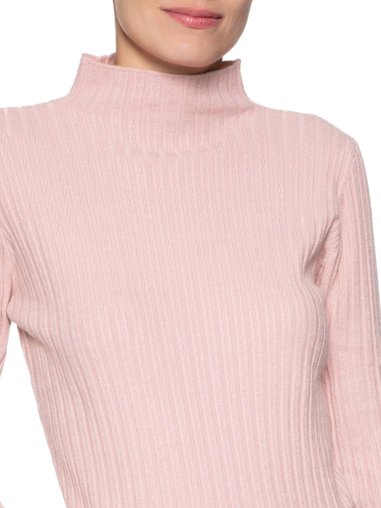 Blusa Feminina Tricot Gola Média Texturizada Rosa Basiq