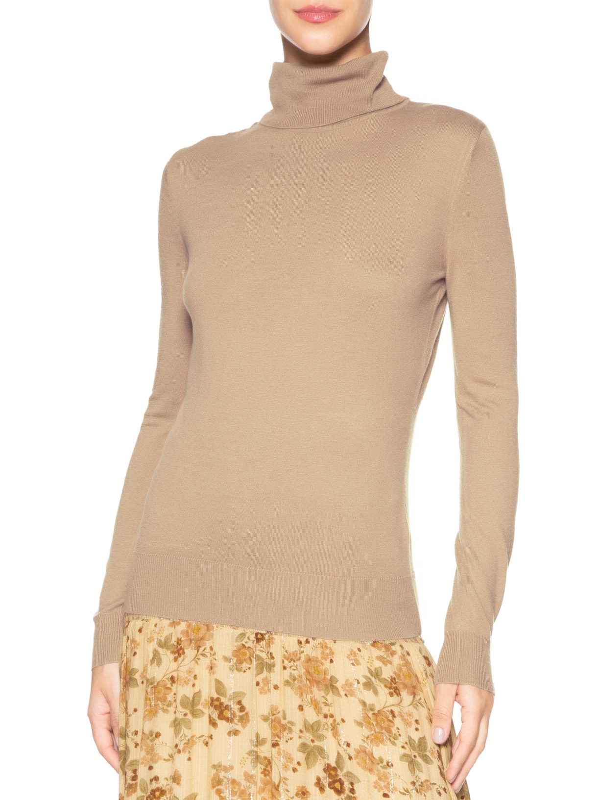 Blusa Feminina Tricot Gola Role Bege Maria Filó