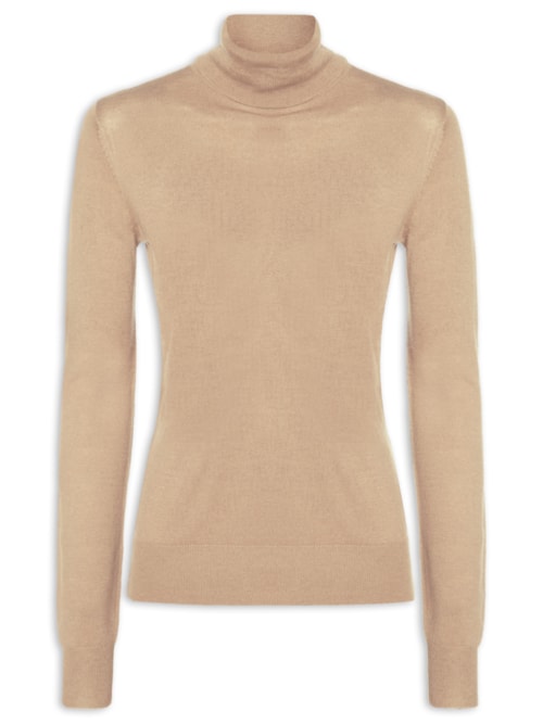 Blusa Feminina Tricot Gola Role - Bege