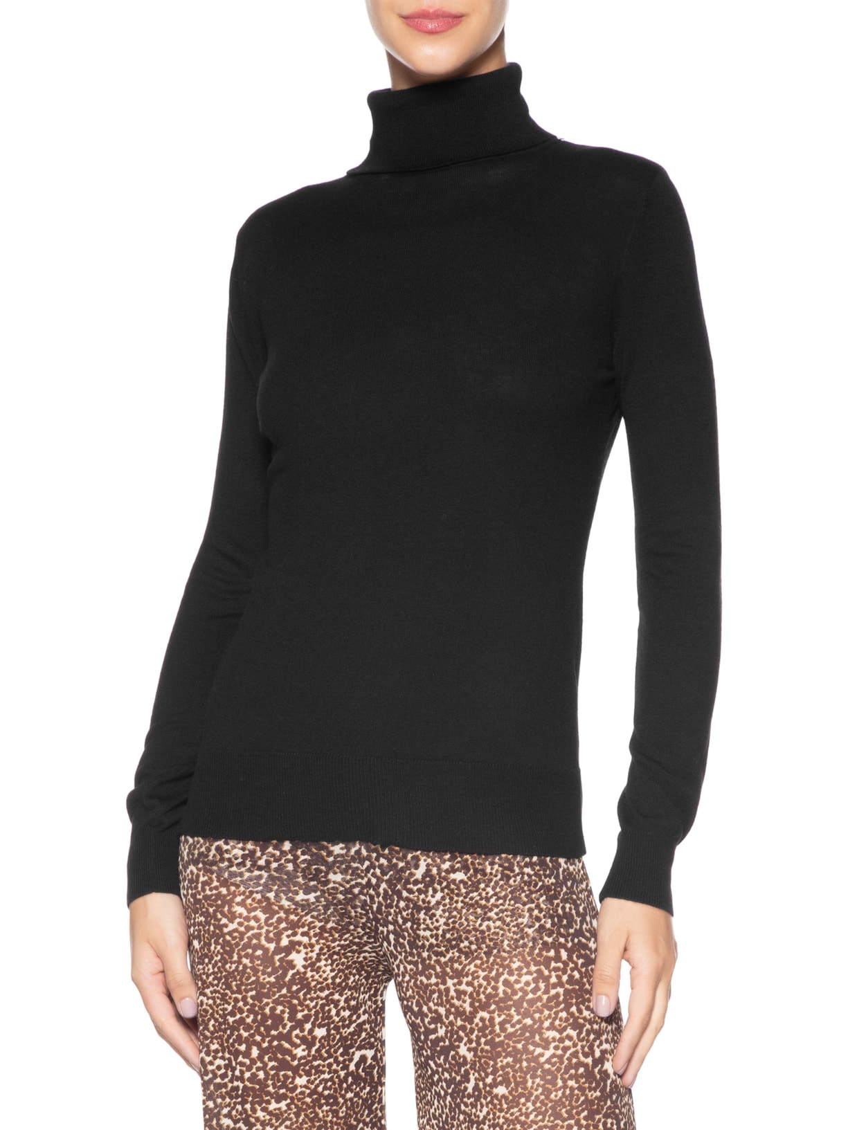 Blusa Feminina Tricot Gola Role Preto Maria Filó