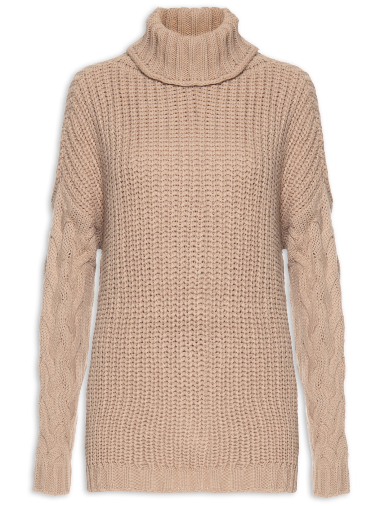 Blusa Feminina Tricot Gola Rulê - Bege