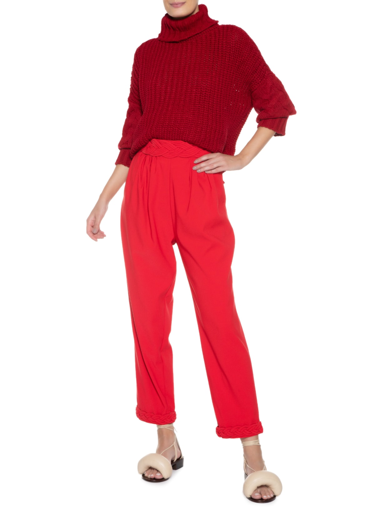 Blusa Feminina Tricot Gola Rulê Vermelho '2Essential