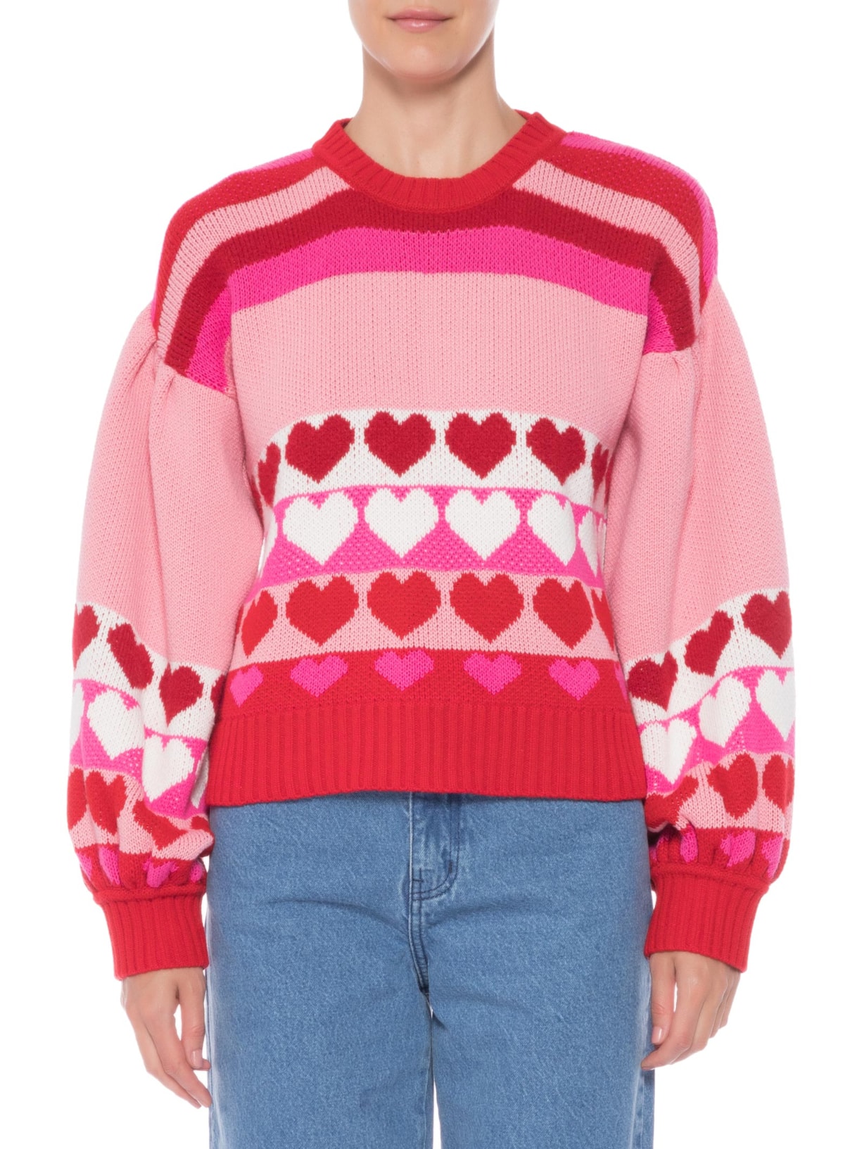 Blusa Feminina Tricot Hearts Rosa Mixed