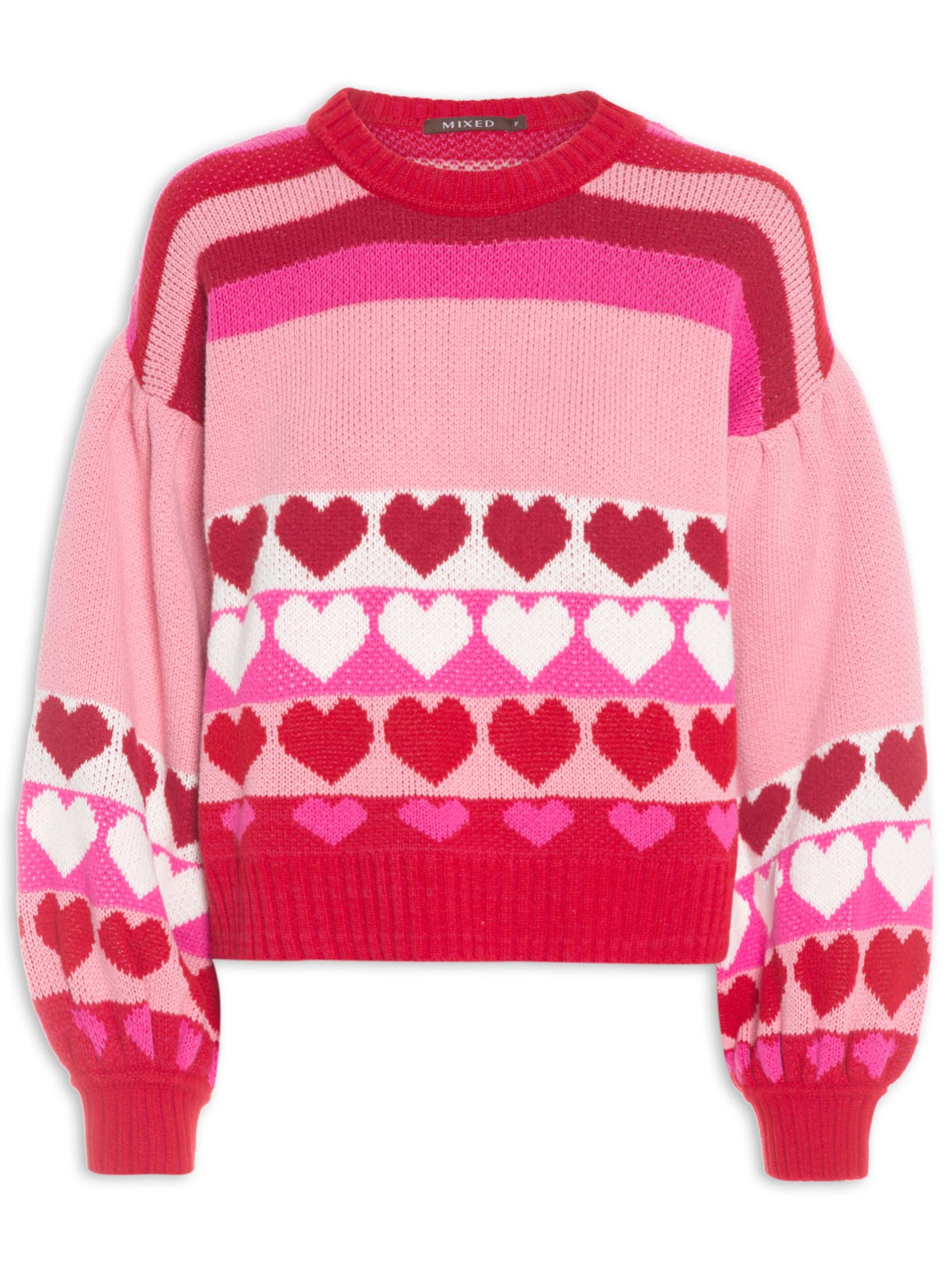 Blusa Feminina Tricot Hearts Rosa Mixed
