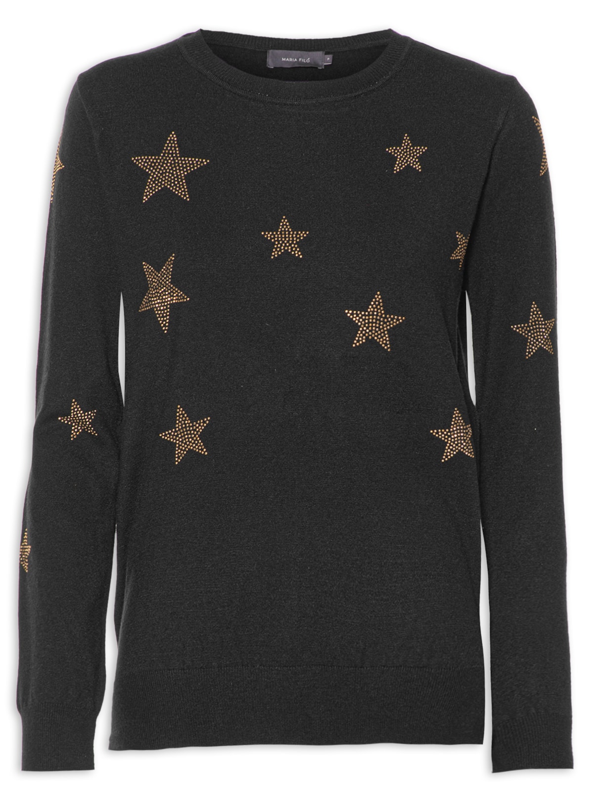 Blusa Feminina Tricot Hotfix Estrelas - Preto