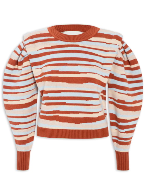 Blusa Feminina Tricot Jacquard Horizonte - Marrom