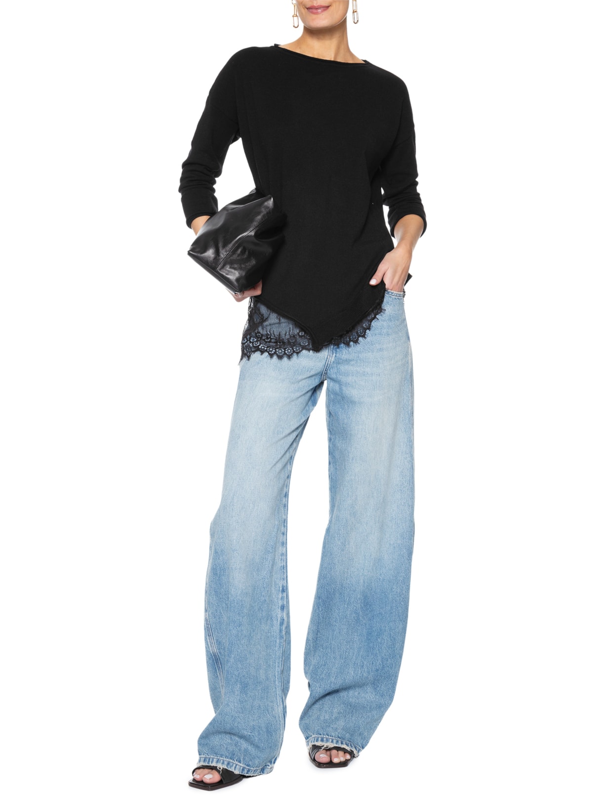 Blusa Feminina Tricot Lace V27 Preto Mixed