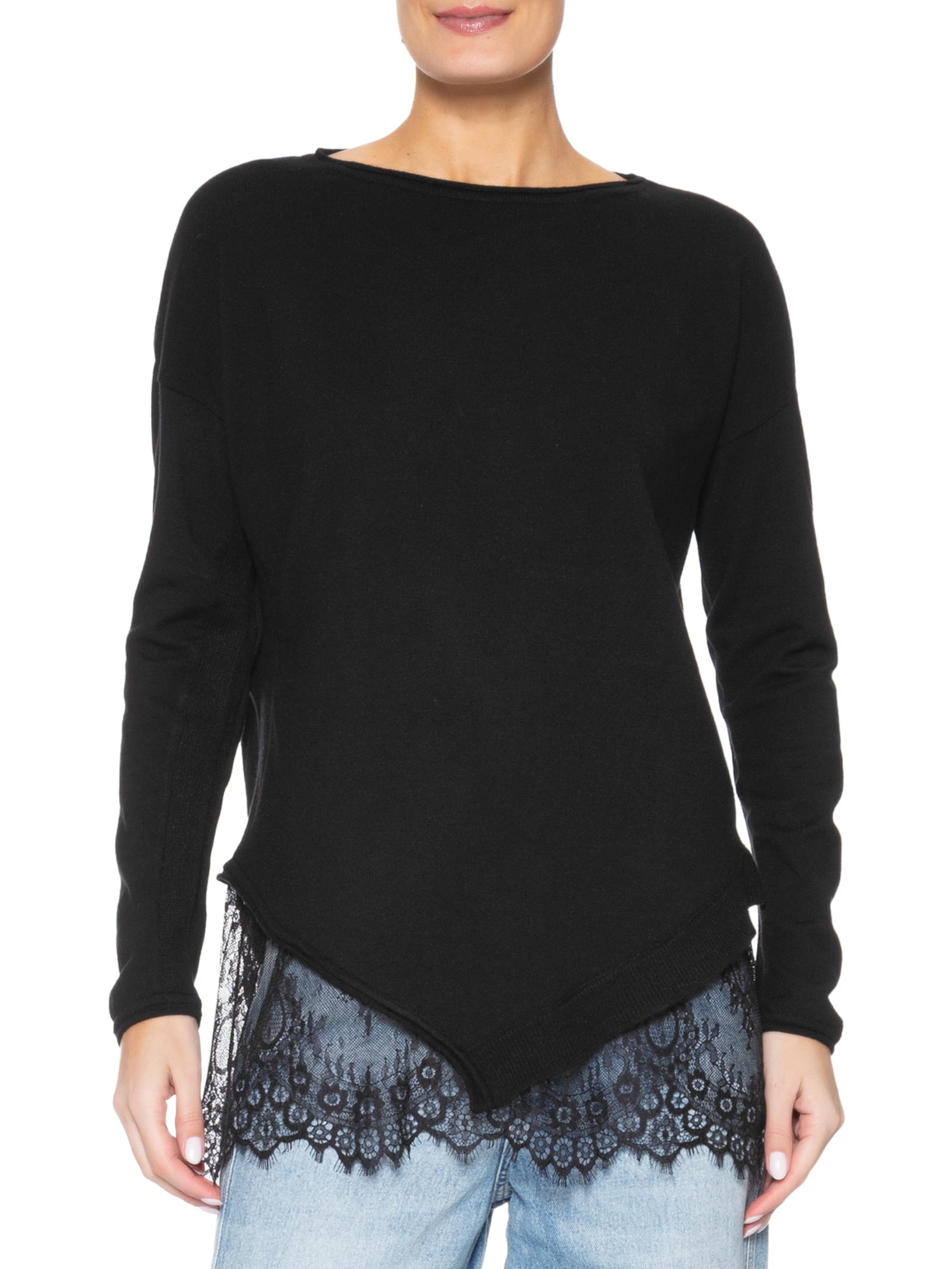 Blusa Feminina Tricot Lace V27 Preto Mixed