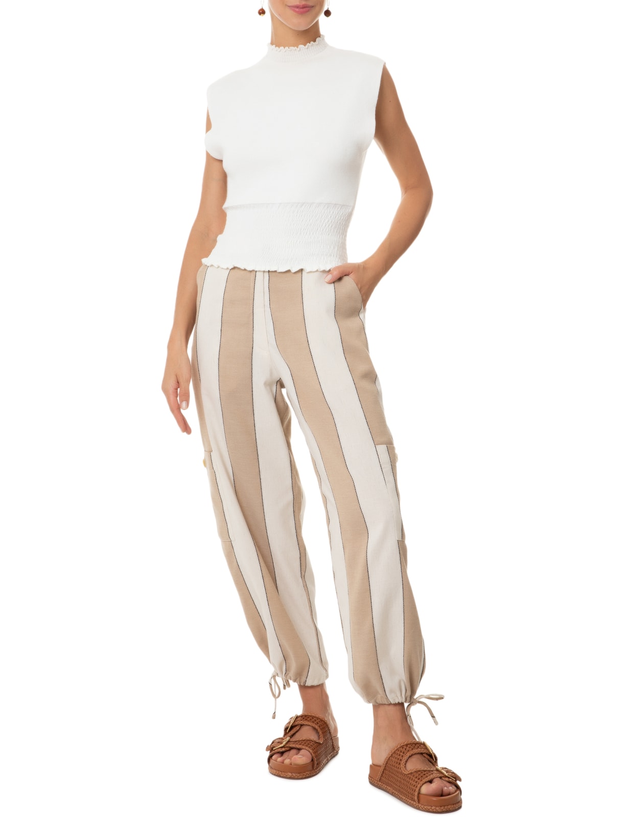 Blusa Feminina Tricot Lastex Off White Dress To