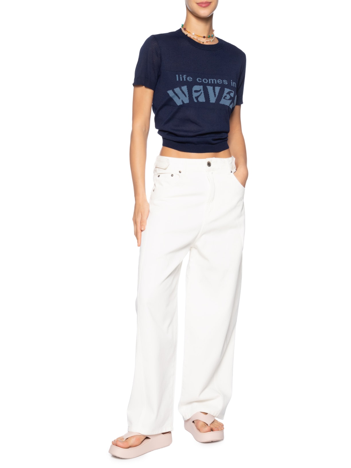 Blusa Feminina Tricot Life Comes In Waves Azul Animale Jeans