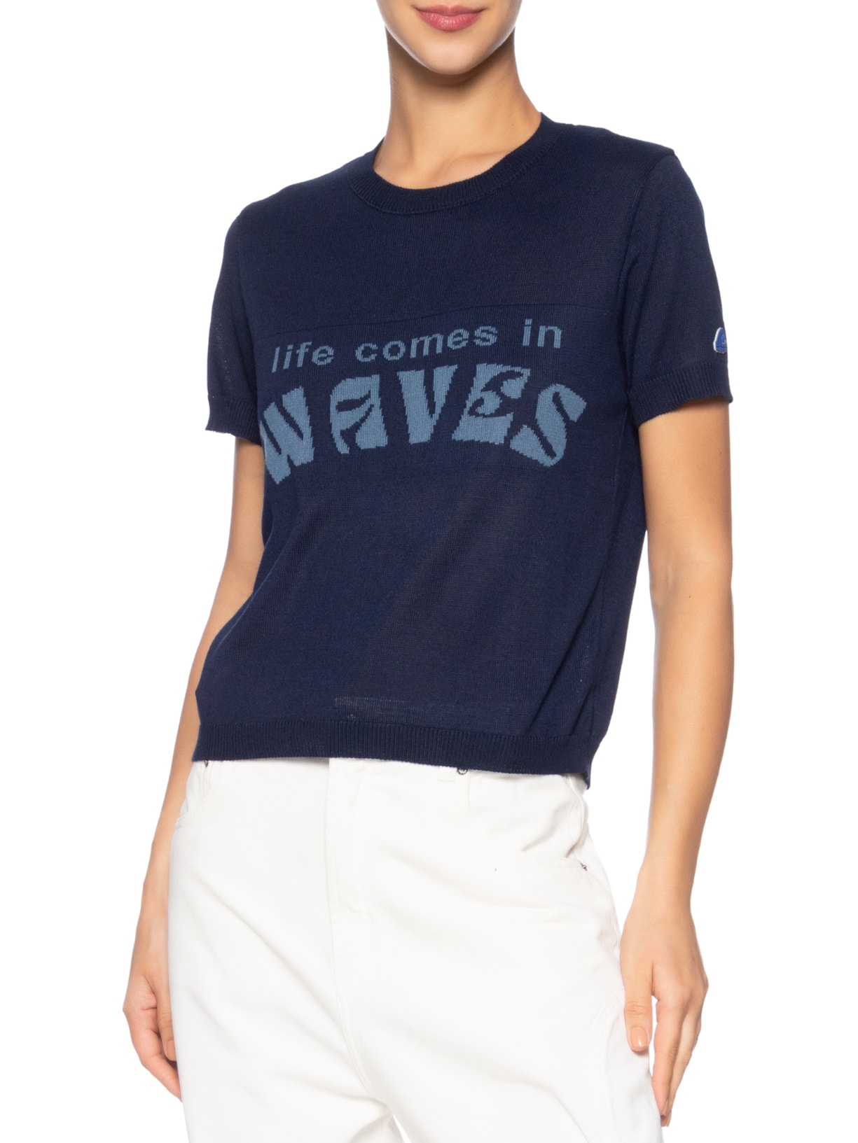 Blusa Feminina Tricot Life Comes In Waves Azul Animale Jeans