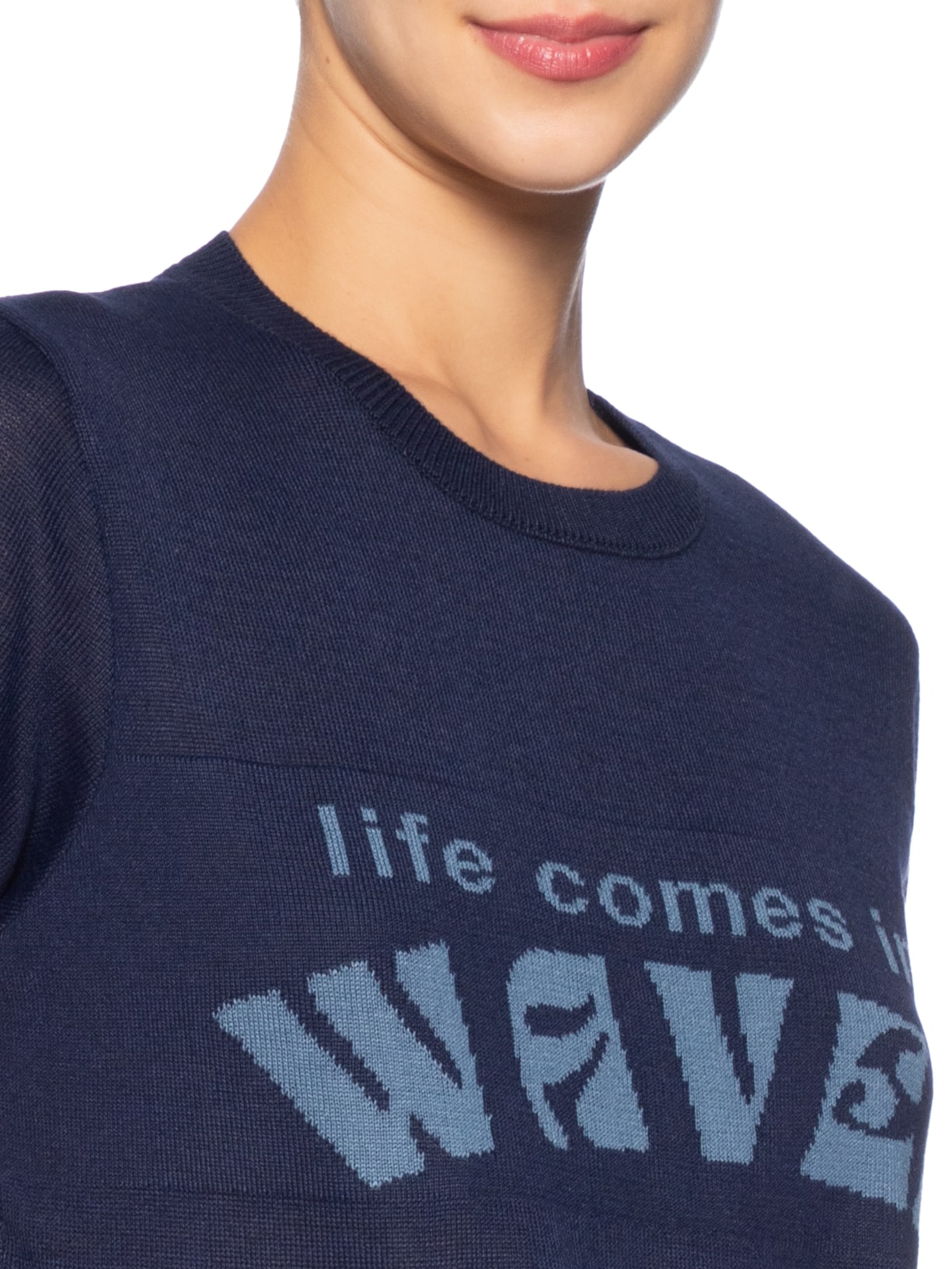 Blusa Feminina Tricot Life Comes In Waves Azul Animale Jeans