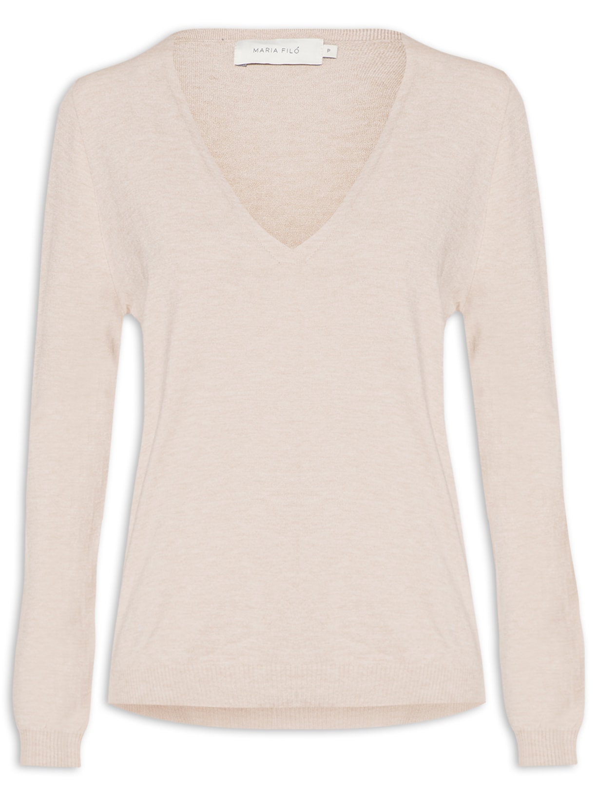 Blusa Feminina Tricot Lisa Com Gola V - Bege