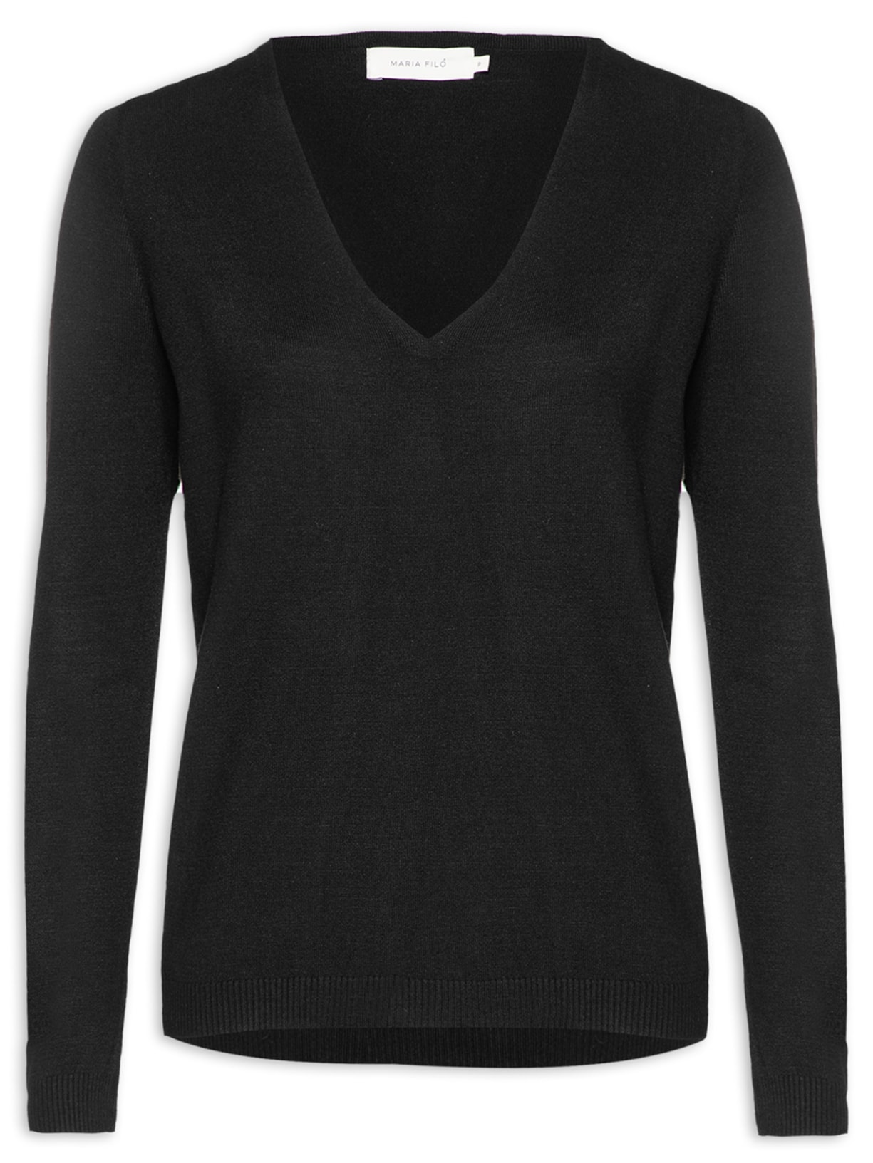 Blusa Feminina Tricot Lisa Com Gola V - Preto