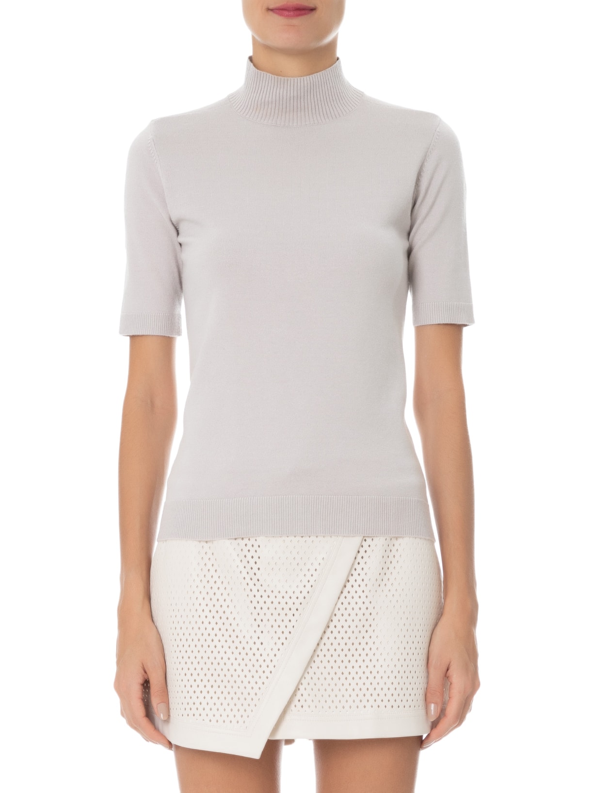 Blusa Feminina Tricot Lisa Gola Alta Cinza Animale Jeans