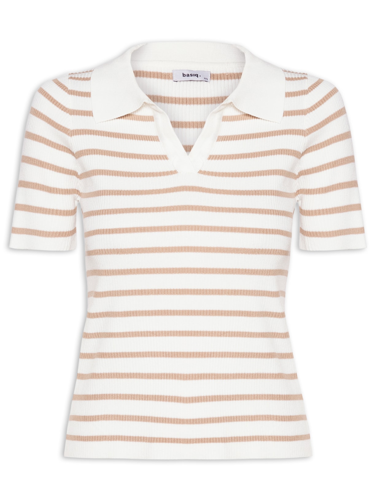 Blusa Feminina Tricot Listrada Gola Esporte - Bege