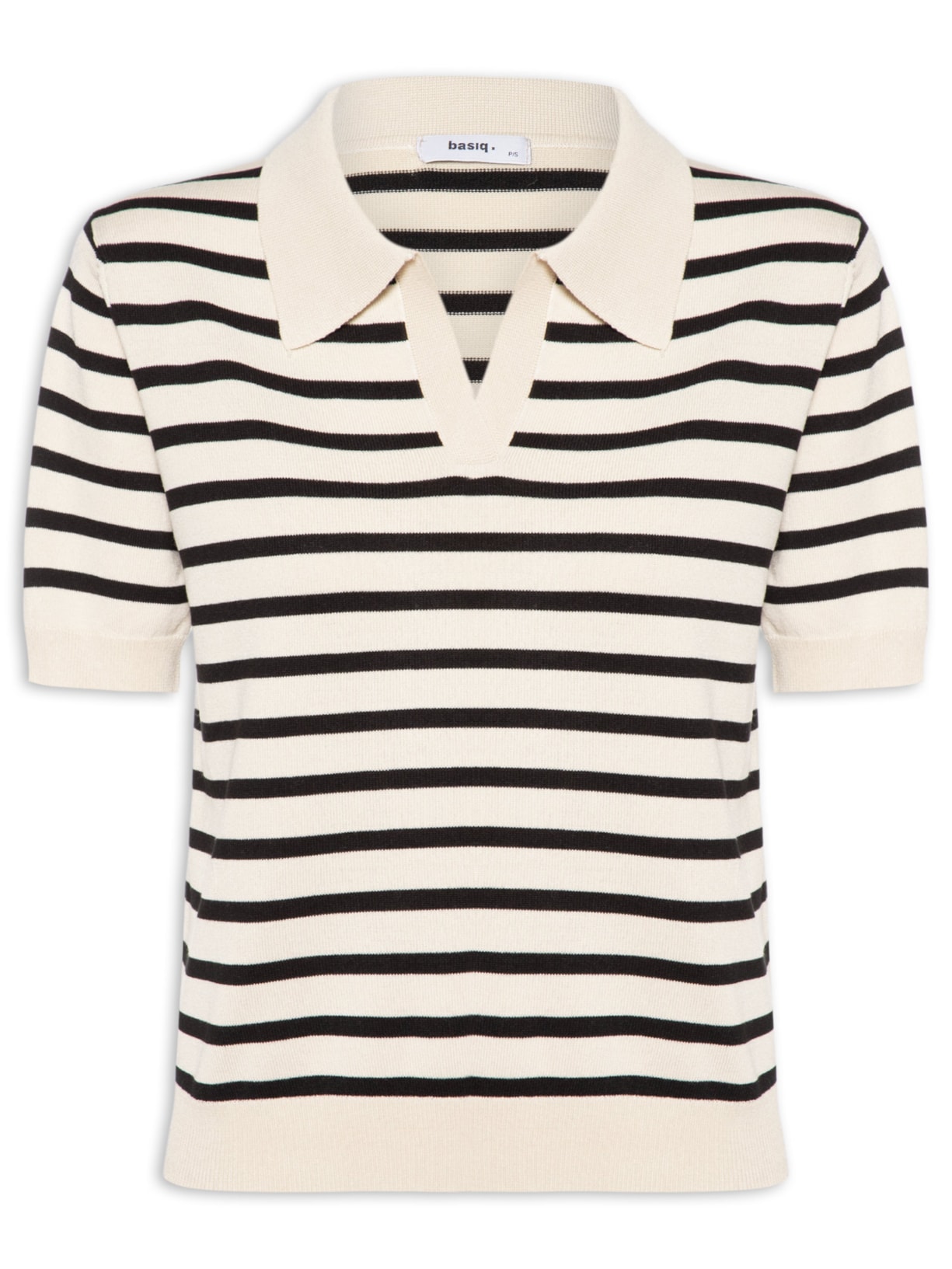 Blusa Feminina Tricot Listrada Gola Esporte Bege Basiq