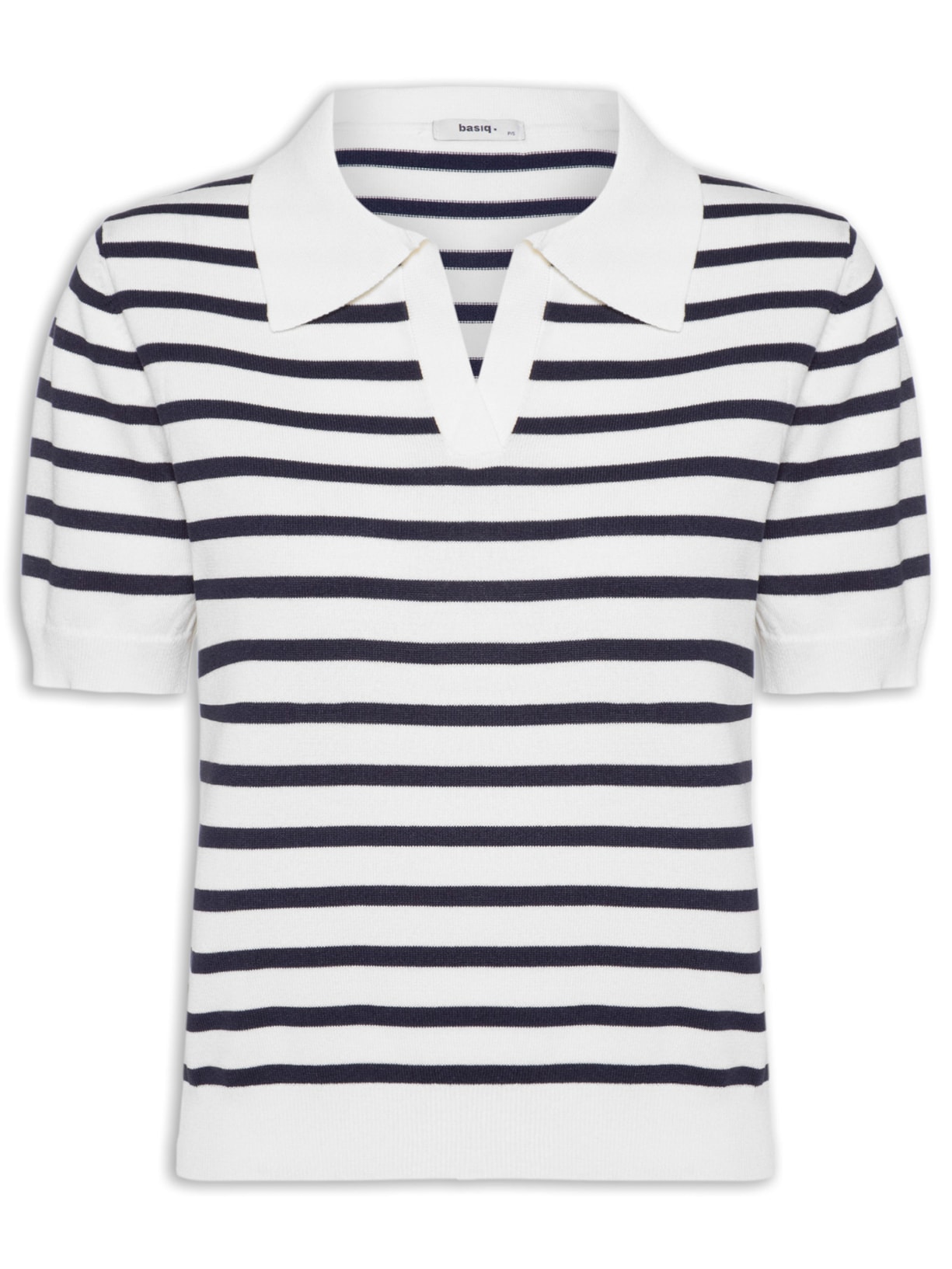 Blusa Feminina Tricot Listrada Gola Esporte Branco Basiq
