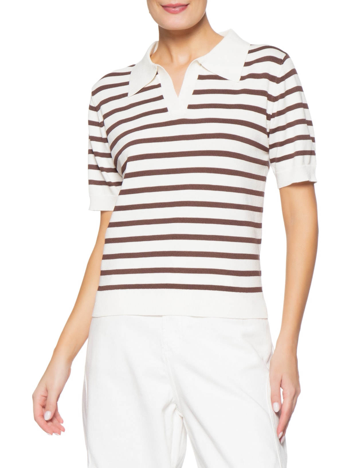 Blusa Feminina Tricot Listrada Gola Esporte Off White Basiq