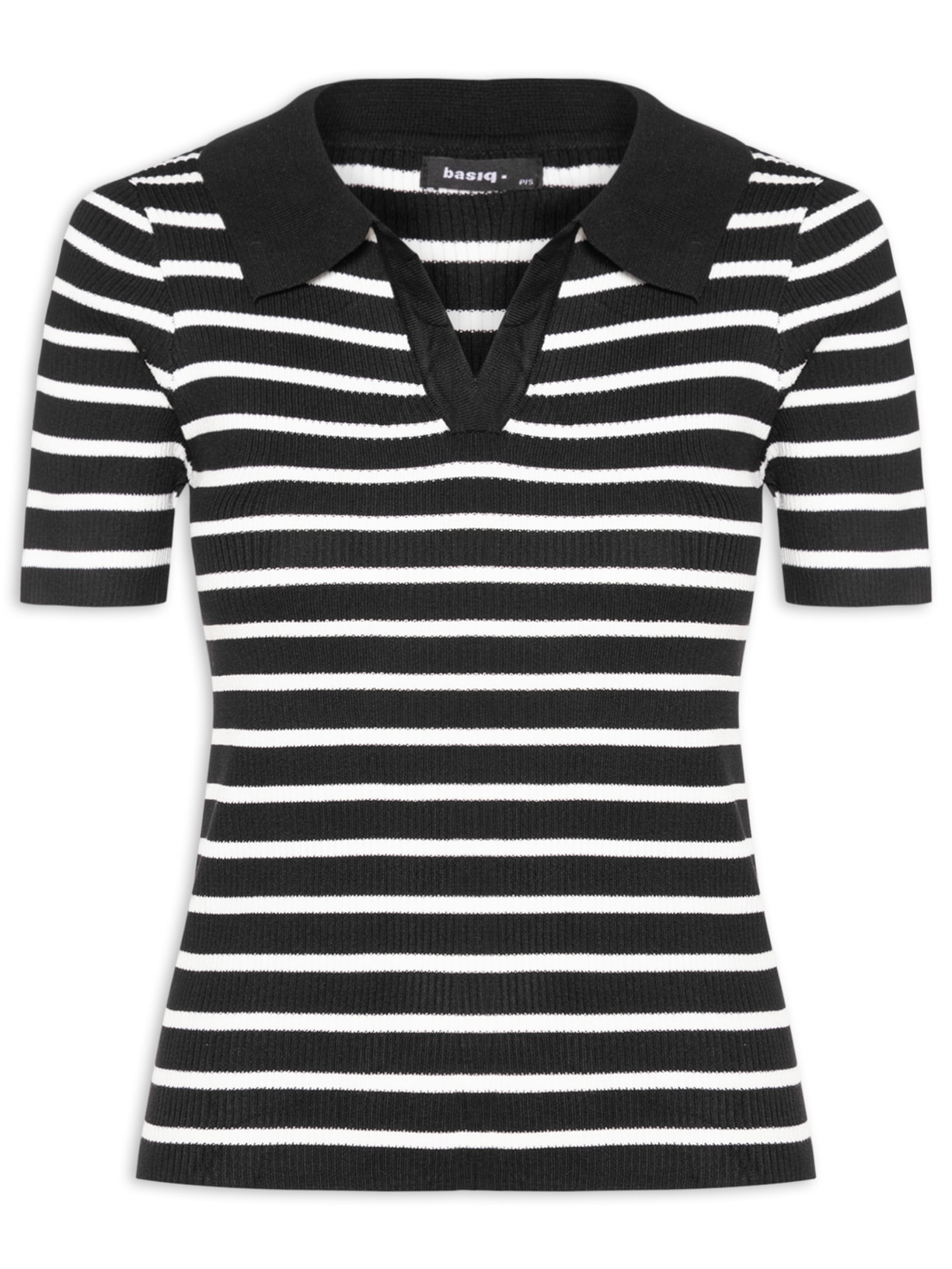 Blusa Feminina Tricot Listrada Gola Esporte - Preto