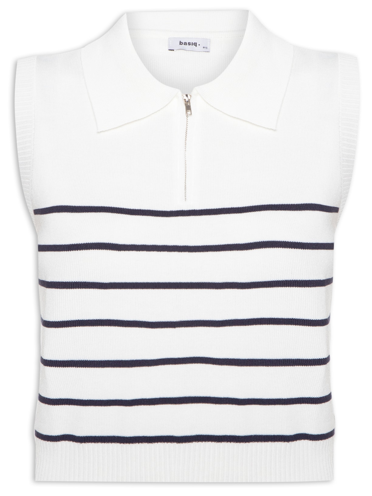 Blusa Feminina Tricot Listrada Gola Polo - Azul