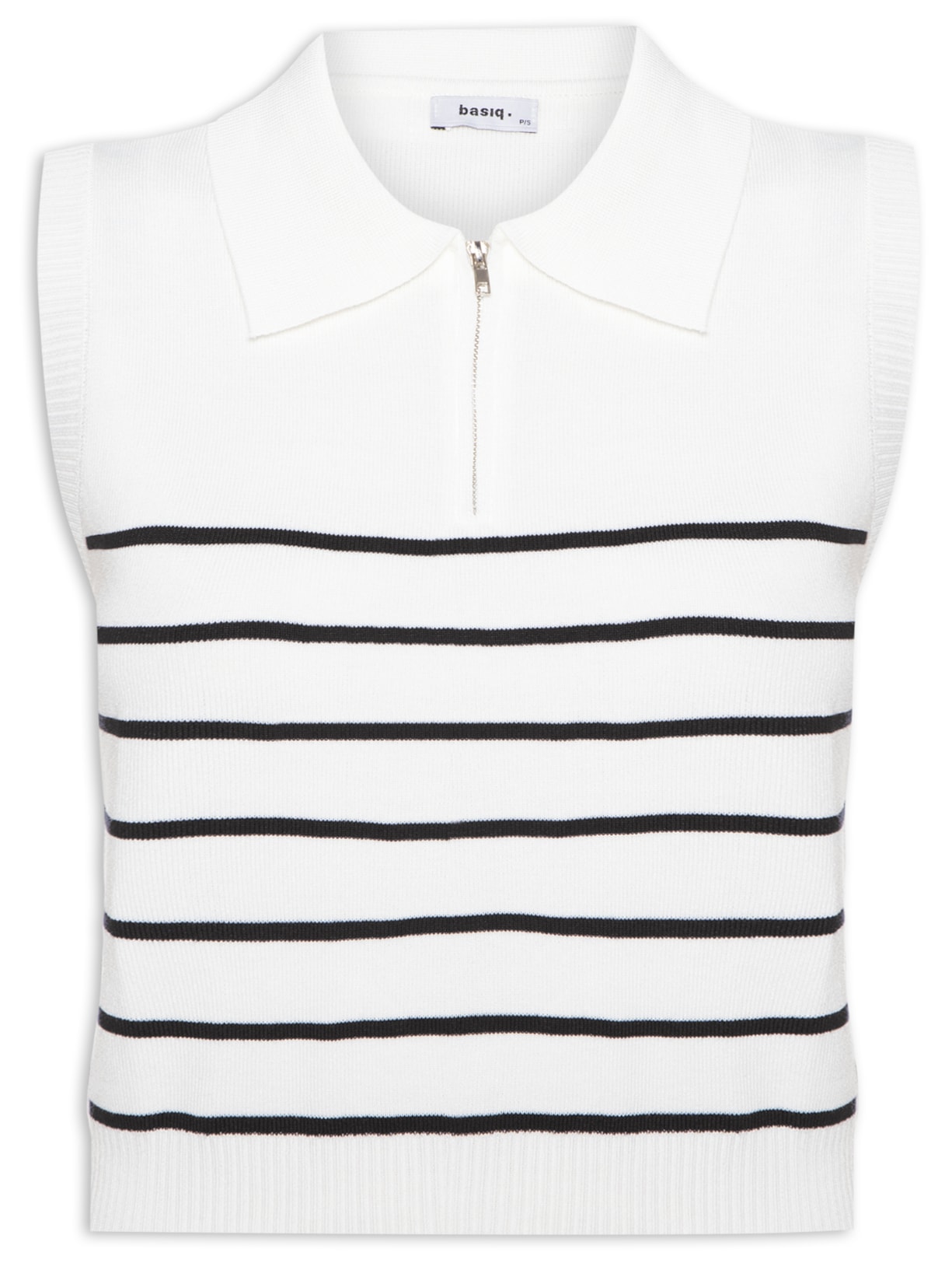 Blusa Feminina Tricot Listrada Gola Polo - Off White