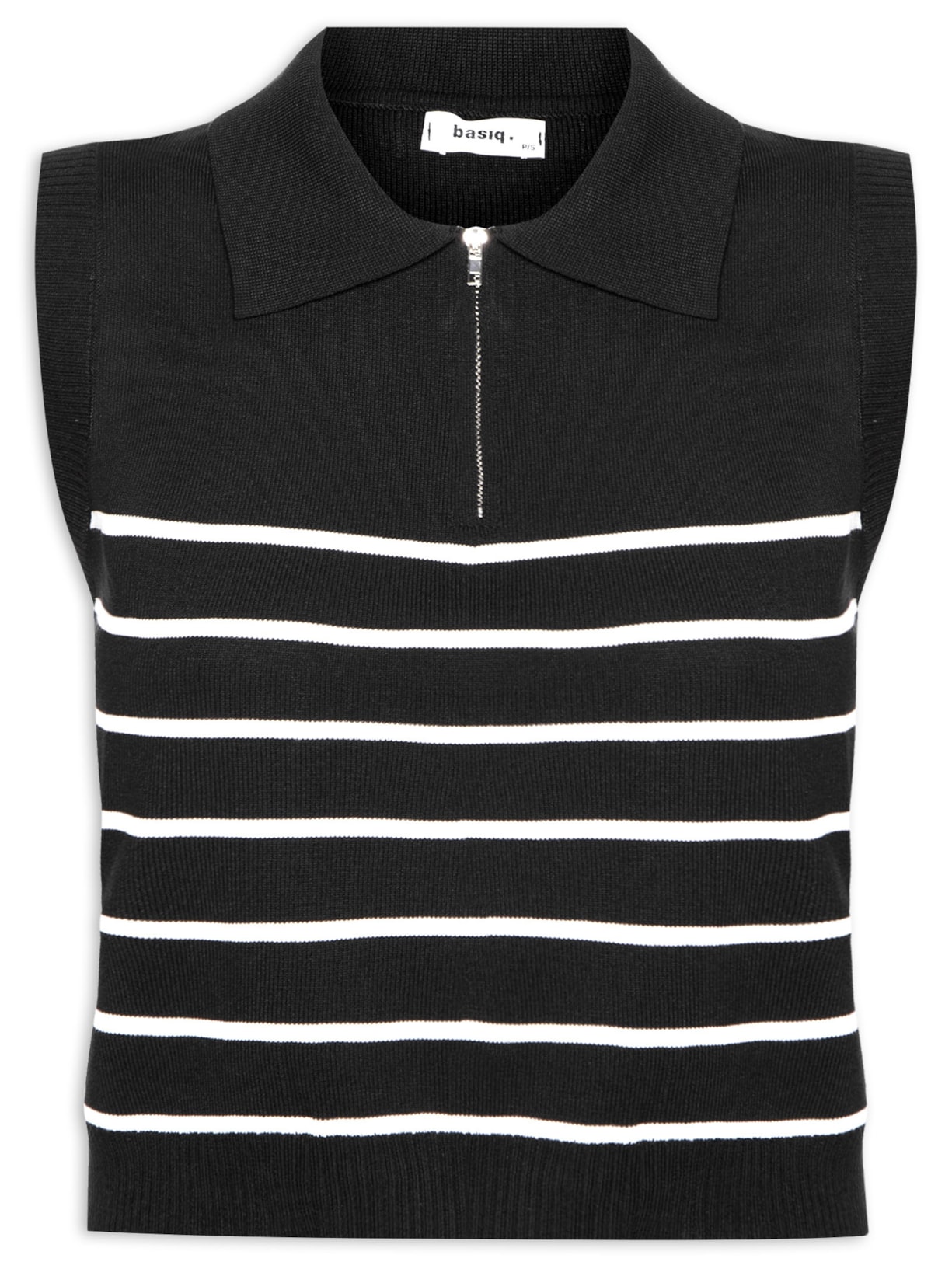 Blusa Feminina Tricot Listrada Gola Polo - Preto