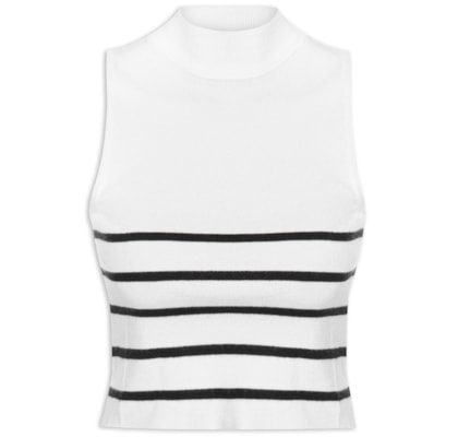 Blusa Feminina Tricot Listrada Sem Manga - Branco