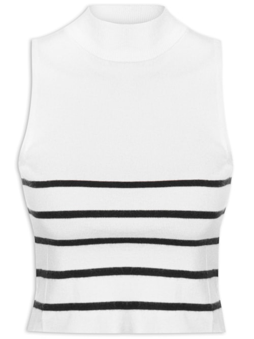 Blusa Feminina Tricot Listrada Sem Manga - Branco