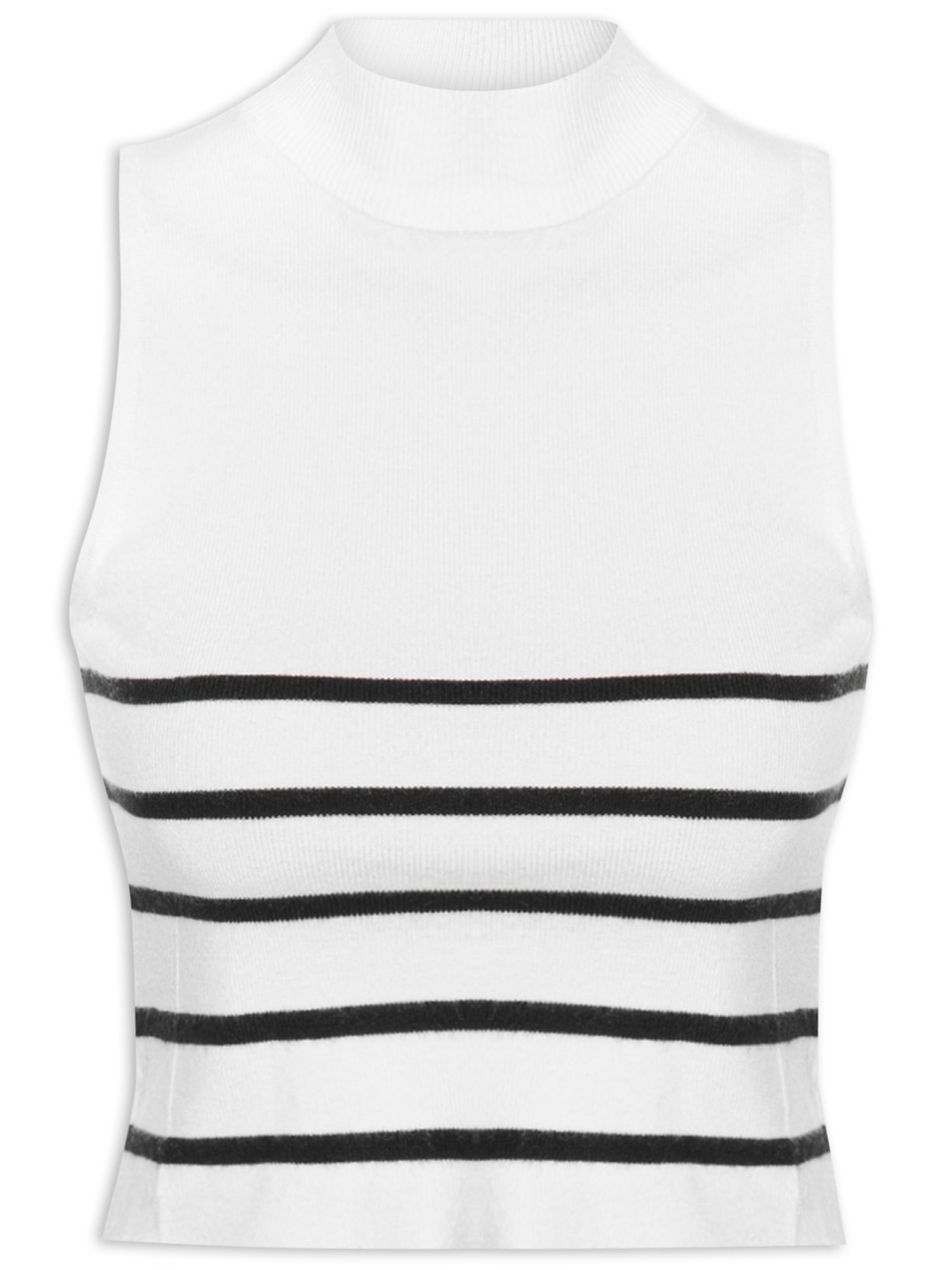 Blusa Feminina Tricot Listrada Sem Manga Branco Basiq