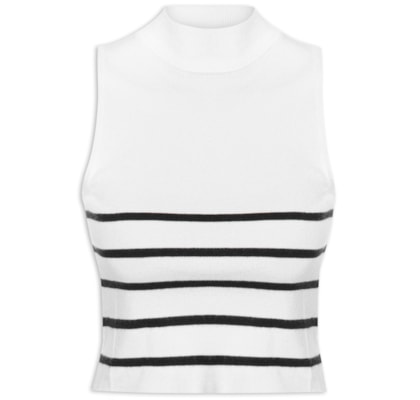Blusa Feminina Tricot Listrada Sem Manga - Branco
