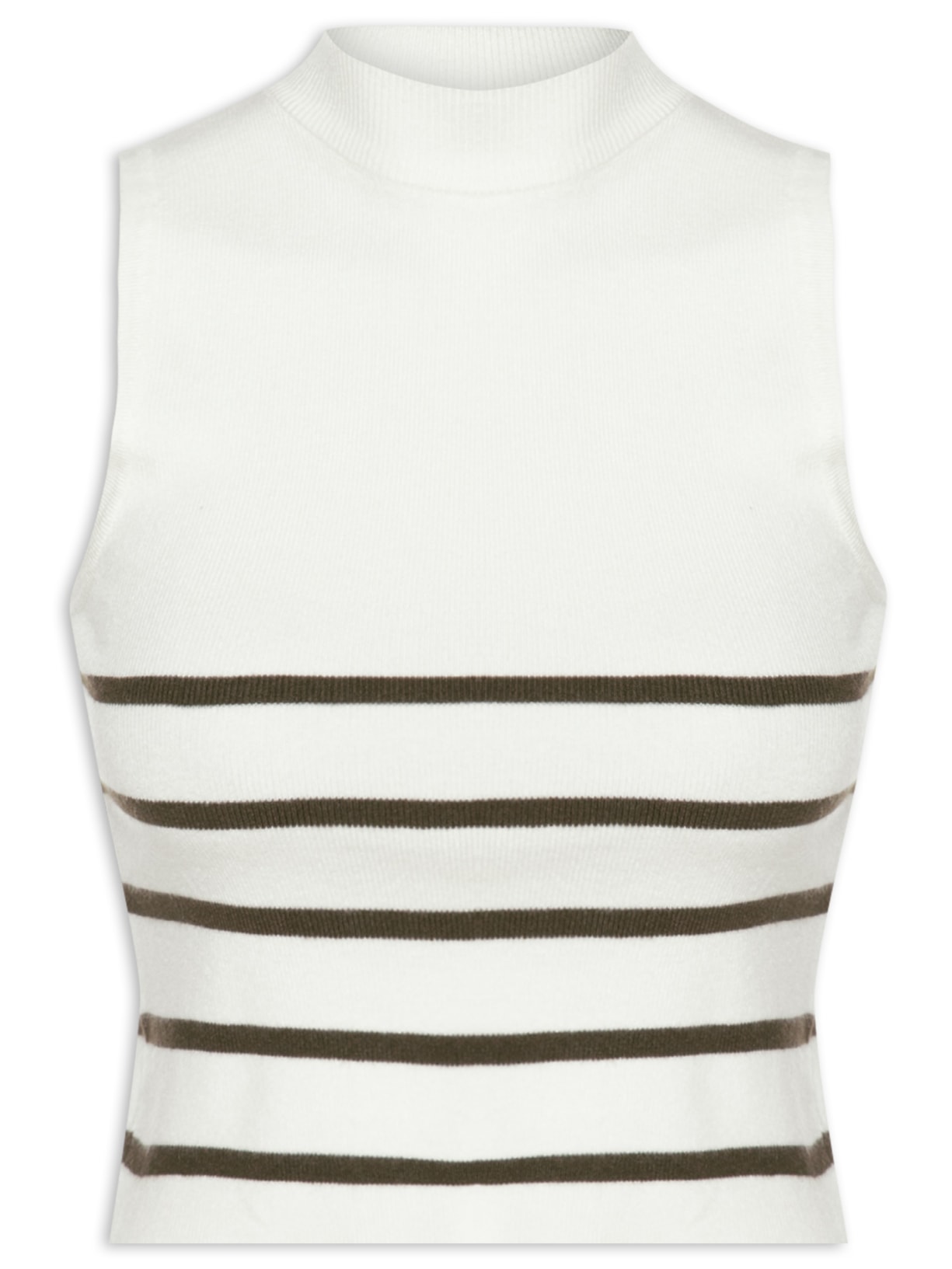 Blusa Feminina Tricot Listrada Sem Manga - Branco