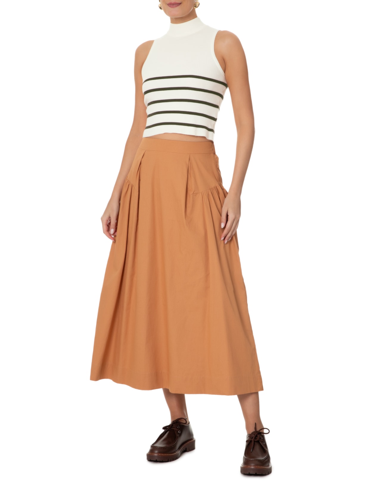 Blusa Feminina Tricot Listrada Sem Manga Branco Basiq