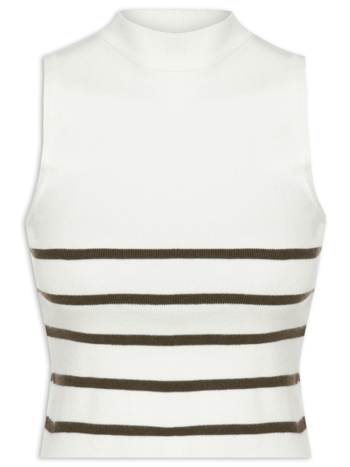 Blusa Feminina Tricot Listrada Sem Manga - Branco