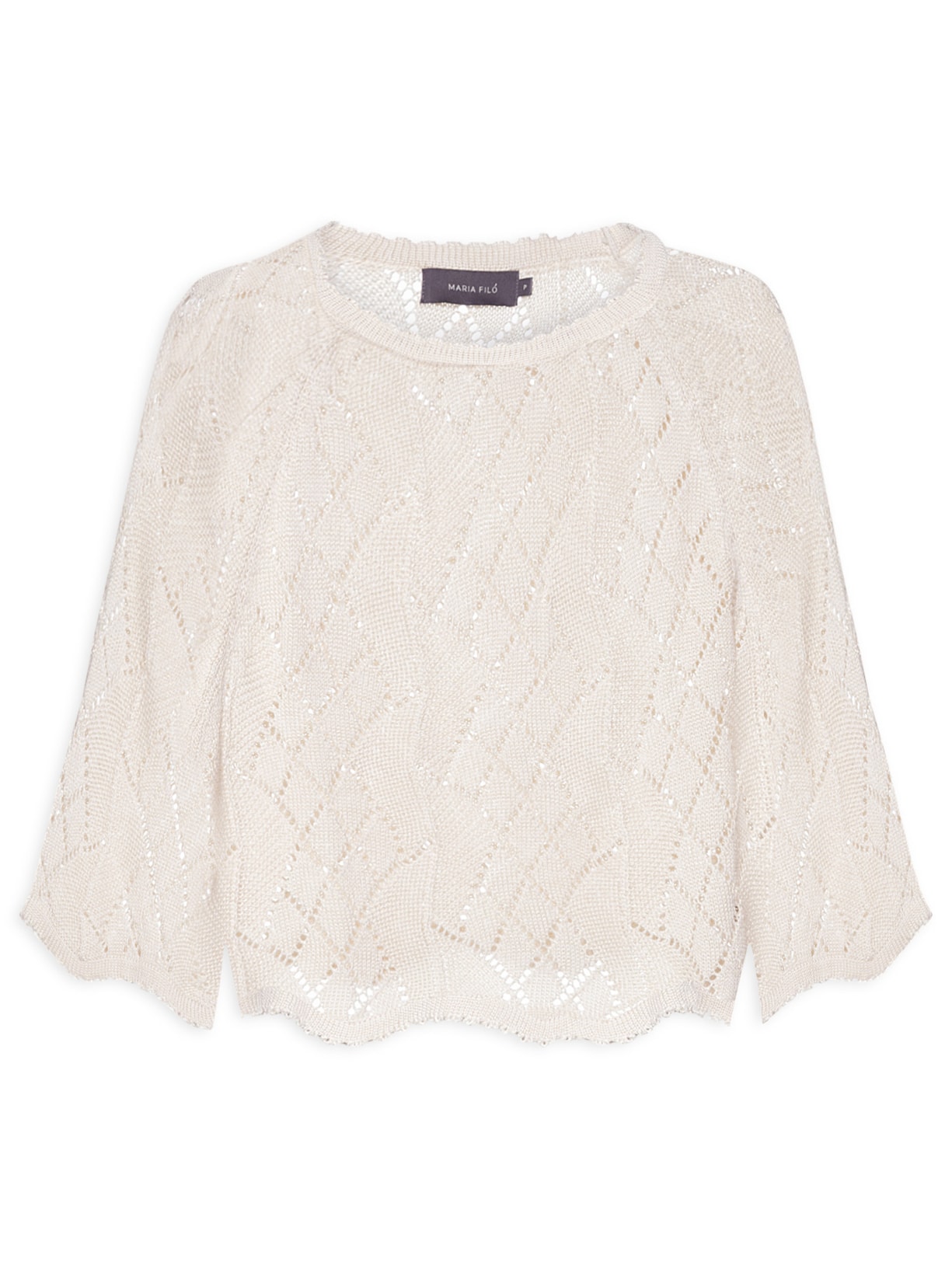 Blusa Feminina Tricot Manga Ampla Ponto Rendado - Branco