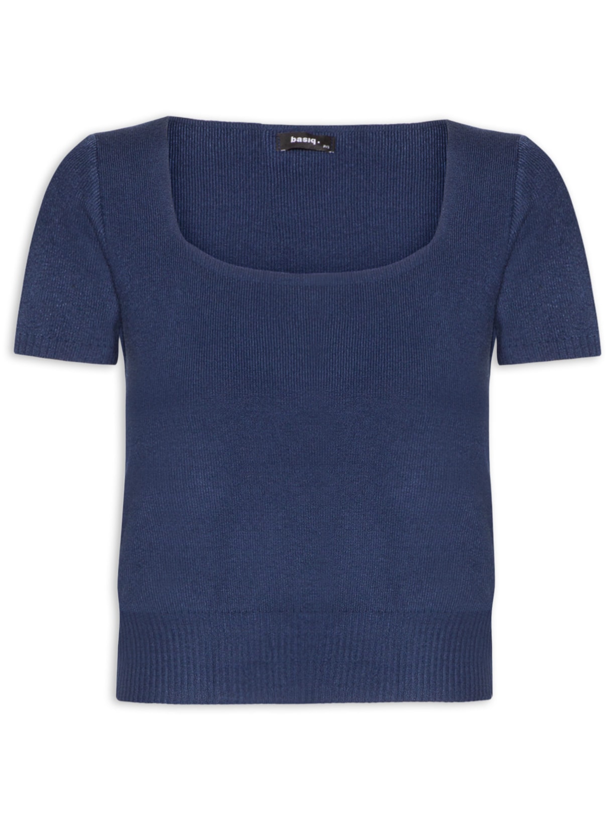 Blusa Feminina Tricot Manga Curta - Azul