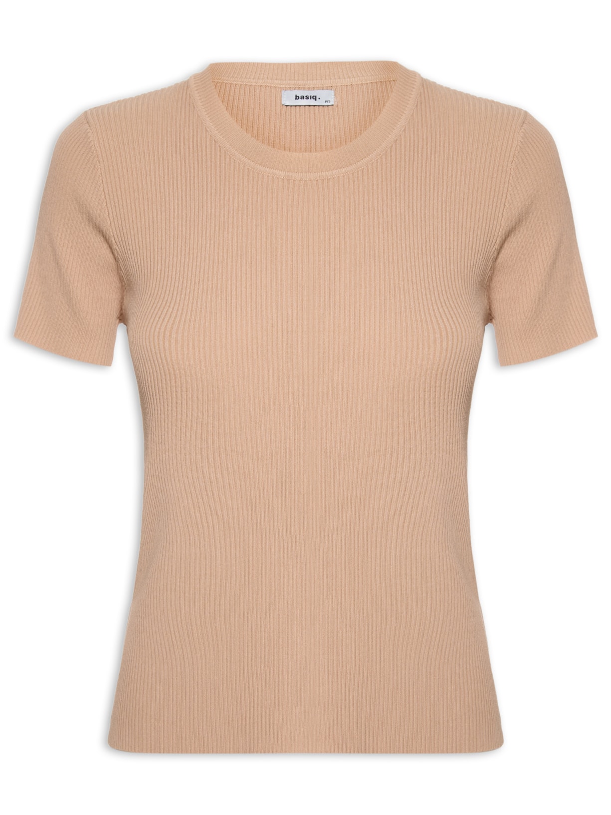 Blusa Feminina Tricot Manga Curta Canelada - Bege