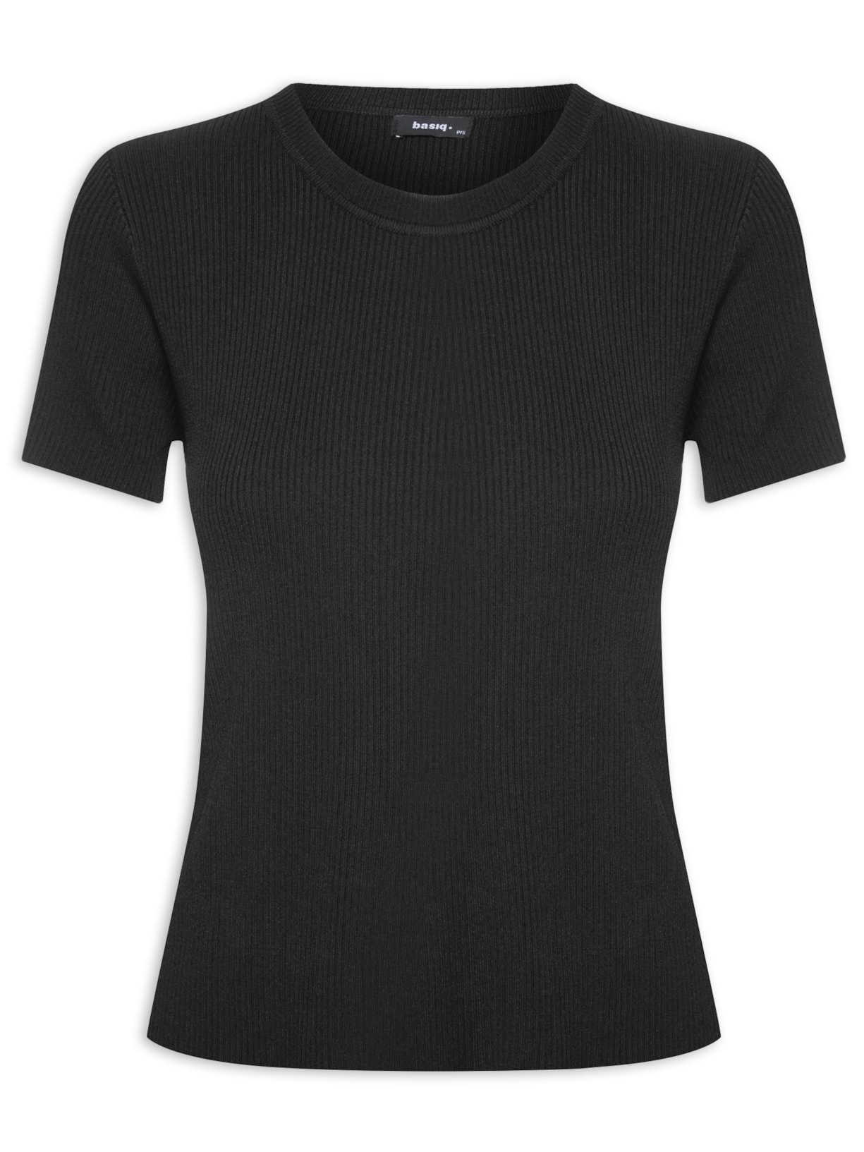 Blusa Feminina Tricot Manga Curta Canelada - Preto