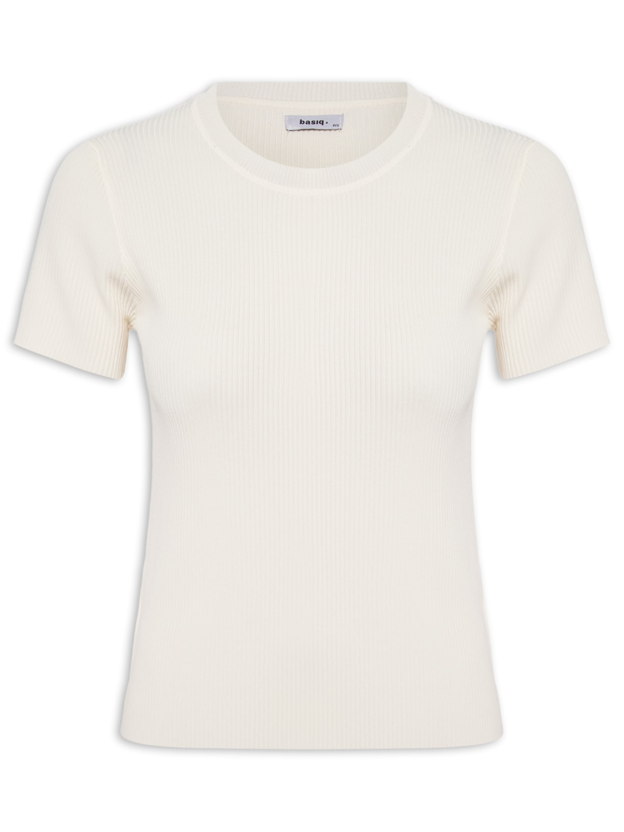 Blusa Feminina Tricot Manga Curta Canelado - Off White