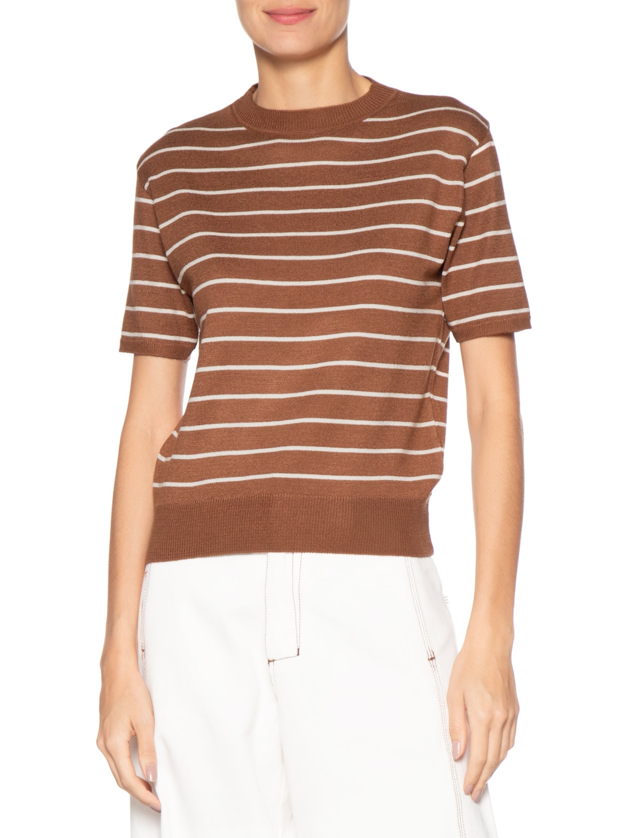 Blusa Feminina Tricot Manga Curta Marrom Dress To