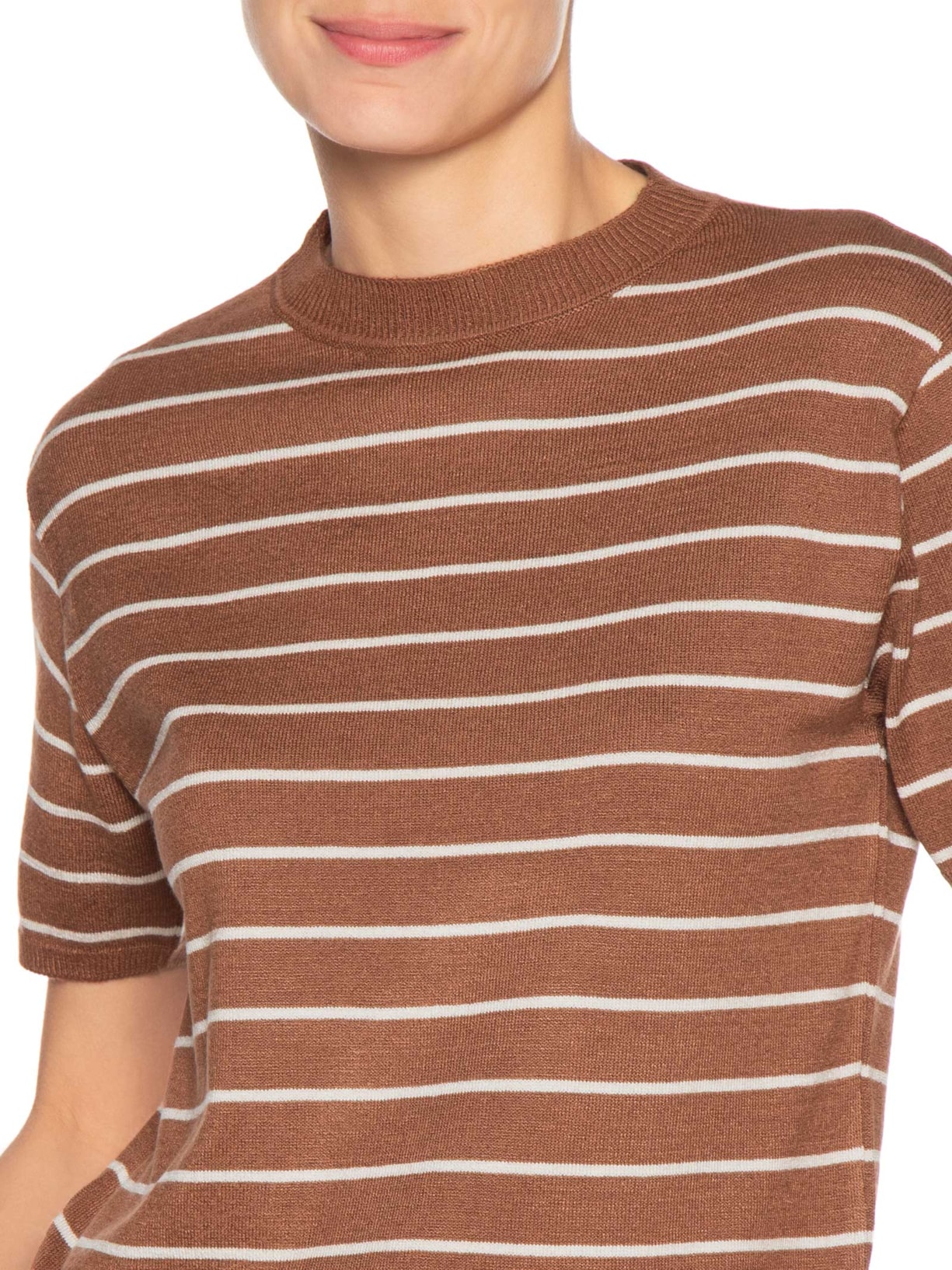 Blusa Feminina Tricot Manga Curta Marrom Dress To