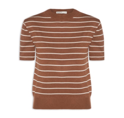 Blusa Feminina Tricot Manga Curta - Marrom